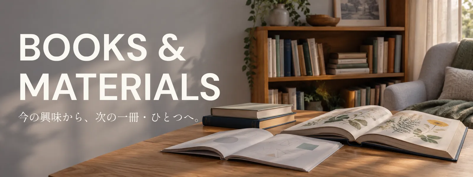 本棚のそばの机に置かれた、開いた図鑑とワーク
